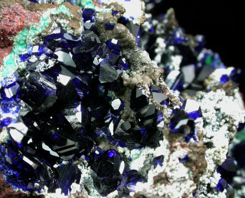 Azurite on Chrysocolla, Malachite from 4750' bench, Dispatch Hill, Morenci Mine, Greenlee County, Arizona