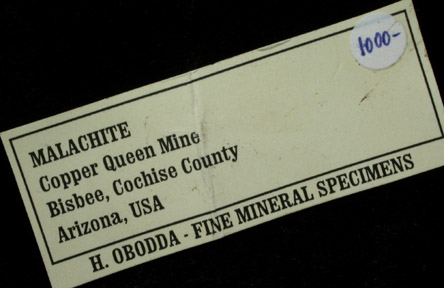 Malachite from Copper Queen Mine, Bisbee, Cochise County, Arizona