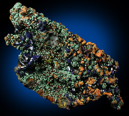 Azurite with Malachite pseudomorphs after Cuprite from Copper Queen Mine, Bisbee, Warren District, Cochise County, Arizona