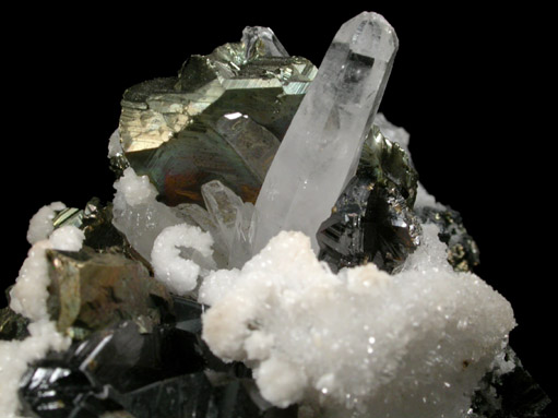 Chalcopyrite, Sphalerite, Quartz, Calcite from Casapalca District, Huarochiri Province, Peru