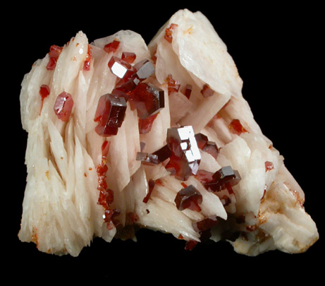 Vanadinite on Barite from Mibladen, Haute Moulouya Basin, Zeida-Aouli-Mibladen belt, Midelt Province, Morocco