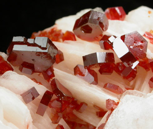 Vanadinite on Barite from Mibladen, Haute Moulouya Basin, Zeida-Aouli-Mibladen belt, Midelt Province, Morocco