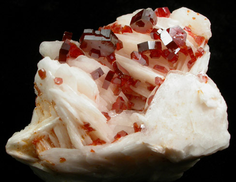 Vanadinite on Barite from Mibladen, Haute Moulouya Basin, Zeida-Aouli-Mibladen belt, Midelt Province, Morocco