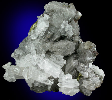 Scheelite on Fluorite with Quartz, Chalcopyrite from East Camp Bird Mine, Level 5, Ouray County, Colorado