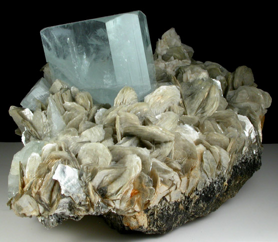 Beryl var. Aquamarine on Muscovite from Nagar, Hunza Valley, Gilgit District, Gilgit-Baltistan, Pakistan