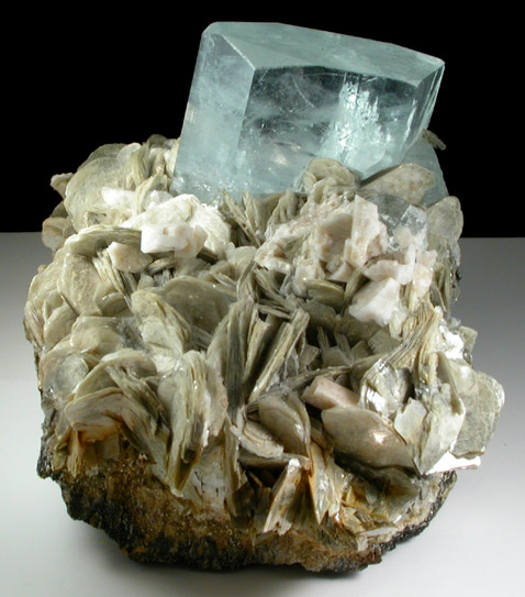 Beryl var. Aquamarine on Muscovite from Nagar, Hunza Valley, Gilgit District, Gilgit-Baltistan, Pakistan