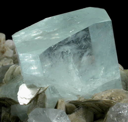 Beryl var. Aquamarine on Muscovite from Nagar, Hunza Valley, Gilgit District, Gilgit-Baltistan, Pakistan