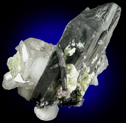 Ferberite with Fluorite, Quartz, Calcite, Muscovite from Yaogangxian Mine, Nanling Mountains, Hunan Province, China