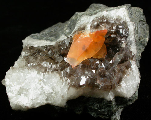 Calcite on Smoky Quartz from Prospect Park Quarry, Prospect Park, Passaic County, New Jersey