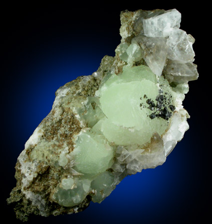 Sphalerite on Prehnite with Calcite from Millington Quarry, Bernards Township, Somerset County, New Jersey