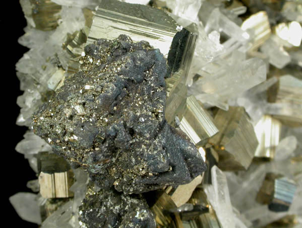 Tetrahedrite and Pyrite on Quartz from Huanzala Mine, Huallanca District, Huanuco Department, Peru