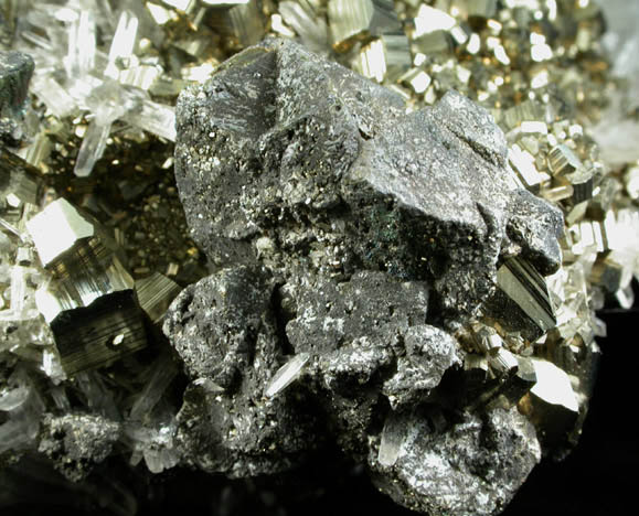 Tetrahedrite and Pyrite on Quartz from Huanzala Mine, Huallanca District, Huanuco Department, Peru