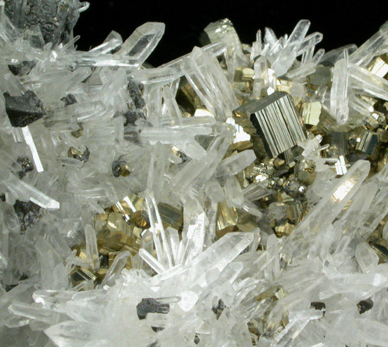 Tetrahedrite and Pyrite on Quartz from Huanzala Mine, Huallanca District, Huanuco Department, Peru