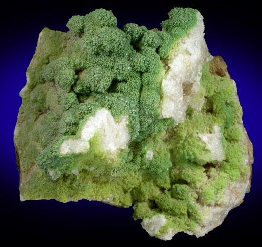 Pyromorphite on Quartz from Manhan Lead Mines, Loudville District, 3 km northwest of Easthampton, Hampshire County, Massachusetts