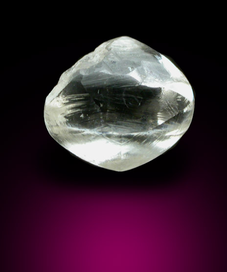 Diamond (1 carat colorless elongated dodecahedral crystal) from Diavik Mine, East Island, Lac de Gras, Northwest Territories, Canada