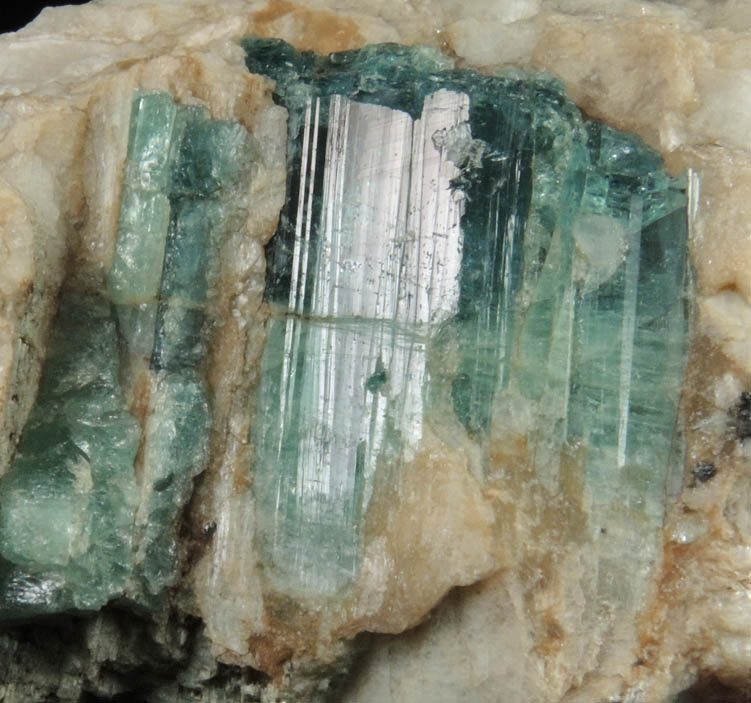 Elbaite var. Indicolite Tourmaline in Albite from Sao Jose da Batalha, Paraiba, Brazil