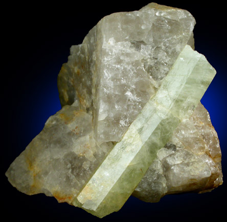 Beryl in Quartz from Orman McAllister Prospect, Wiley Mountain, Stow, Oxford County, Maine