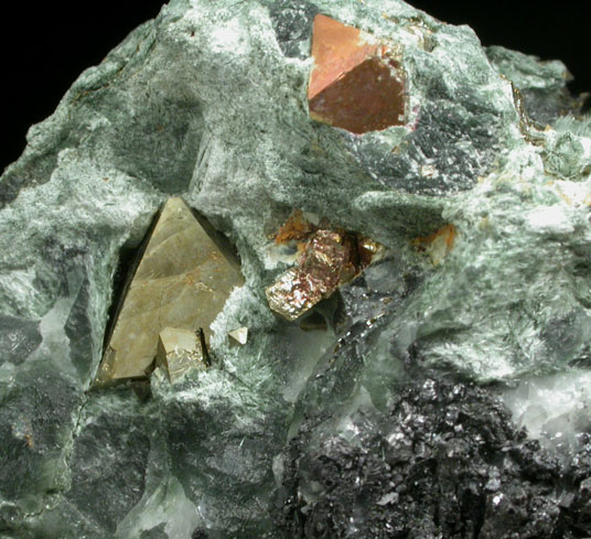 Pyrite and Magnetite in Calcite with Actinolite inclusions from French Creek Iron Mines, St. Peters, Chester County, Pennsylvania