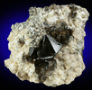 Quartz var. Smoky on Calcite with Hematite from McDowells' Quarry, Upper Montclair, Essex County, New Jersey