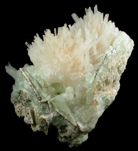 Natrolite on Prehnite and Analcime from Prospect Park Quarry, Prospect Park, Passaic County, New Jersey