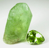 Forsterite var. Peridot (crystal and faceted gemstone) from Suppat, Naran-Kagan Valley, Kohistan District, Khyber Pakhtunkhwa (North-West Frontier Province), Pakistan