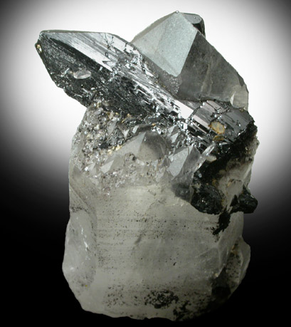 Ferberite on Quartz from Tae Wha Mine, Chungju, Chungchongpukdo, South Korea