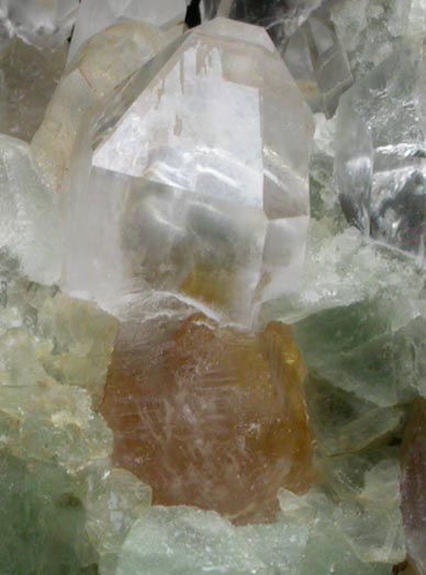 Fluorite on Quartz scepter-shaped crystals from William Wise Mine, Westmoreland, Cheshire County, New Hampshire