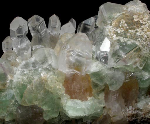 Fluorite on Quartz scepter-shaped crystals from William Wise Mine, Westmoreland, Cheshire County, New Hampshire