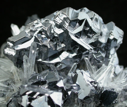 Galena (Spinel-law twinned crystals) on Quartz from Deveti Septemvri Mine, Madan District, Rhodope Mountains, Bulgaria
