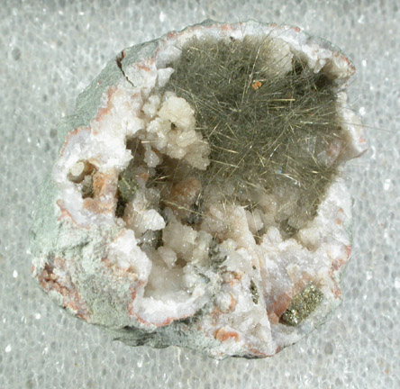 Millerite in Quartz Geode from US Route 27 road cut, Halls Gap, Lincoln County, Kentucky