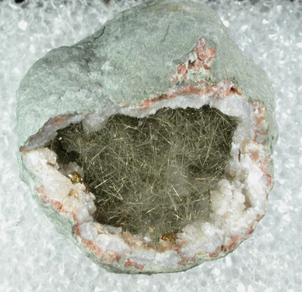 Millerite in Quartz Geode from US Route 27 road cut, Halls Gap, Lincoln County, Kentucky