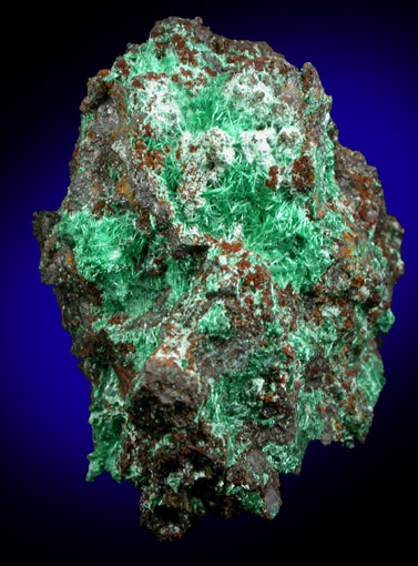 Brochantite on Hematite from Lavender Pit, Bisbee, Cochise County, Arizona