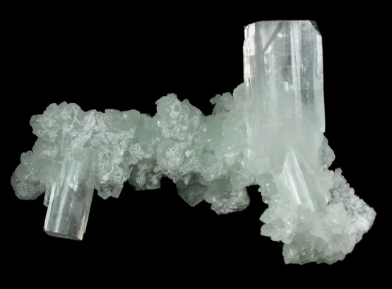 Apophyllite on Prehnite from Mumbai (formerly Bombay), Maharashtra, India