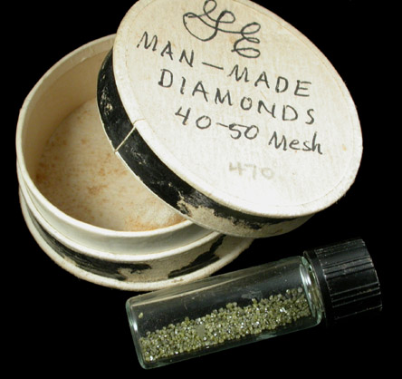 Diamonds (1.34 carats of man-made 40-50 mesh diamond crystals) from General Electric Schenectady Laboratories, Schenectady County, New York
