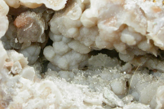 Millerite in Quartz Geode with Chalcopyrite from US Route 27 road cut, Halls Gap, Lincoln County, Kentucky