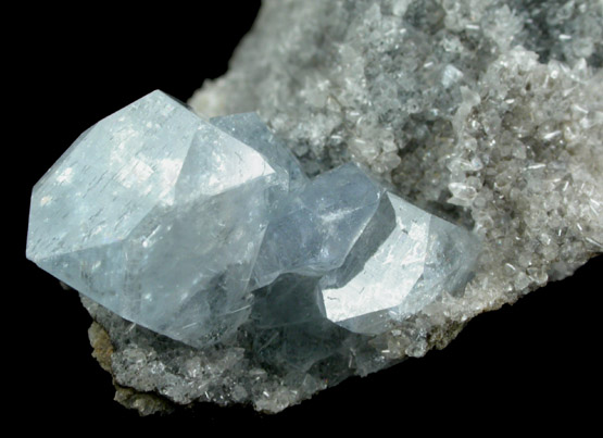 Celestine on Calcite from Route 13 road cut, Chittenengo Falls, Madison County, New York