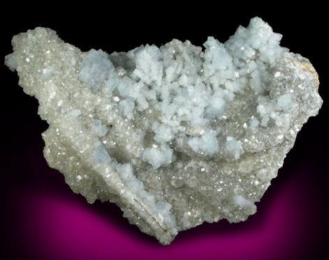 Celestine on Calcite from Meckley's Quarry, 1.2 km south of Mandata, Northumberland County, Pennsylvania