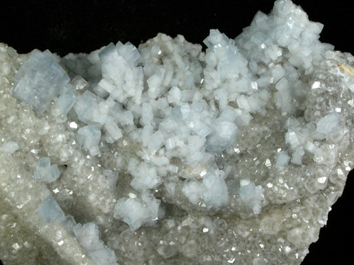 Celestine on Calcite from Meckley's Quarry, 1.2 km south of Mandata, Northumberland County, Pennsylvania