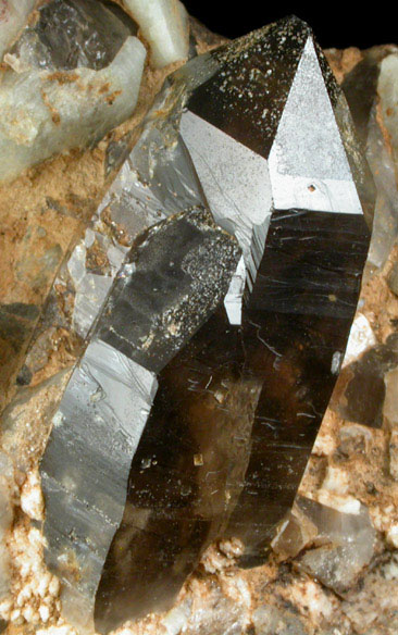 Quartz var. Smoky Quartz on Microcline from Moat Mountain, Hale's Location, Carroll County, New Hampshire