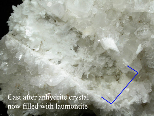 Quartz, Calcite, Prehnite with Laumontite in a cast after Anhydrite from Upper New Street Quarry, Paterson, Passaic County, New Jersey