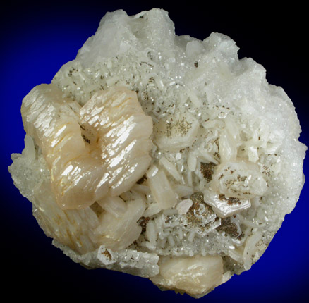Calcite on Quartz with Pyrite from Cambokeels Mine, Westgate, Weardale District, County Durham, England