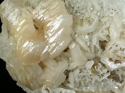 Calcite on Quartz with Pyrite from Cambokeels Mine, Westgate, Weardale District, County Durham, England
