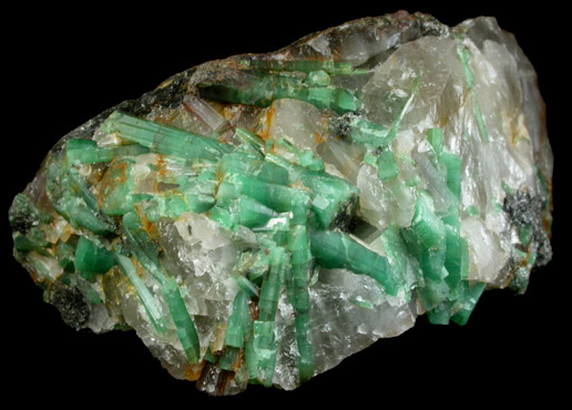 Beryl var. Emerald in Quartz from Brumado District, Serra das Éguas, Bahia, Brazil