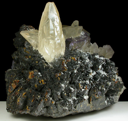 Calcite on Sphalerite from Denton Mine, Sub-Rosiclare Level, Harris Creek District, Hardin County, Illinois