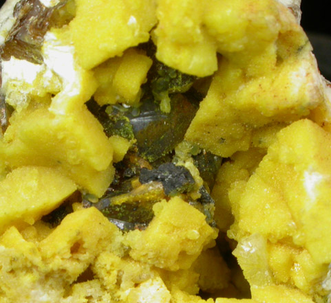 Greenockite on Calcite with Sphalerite from Tri-State Lead-Zinc Mining District, near Joplin, Jasper County, Missouri