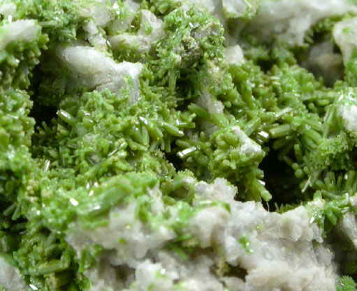 Pyromorphite on Quartz from Burgam Mine, Hope-Shelve District, Shropshire, England