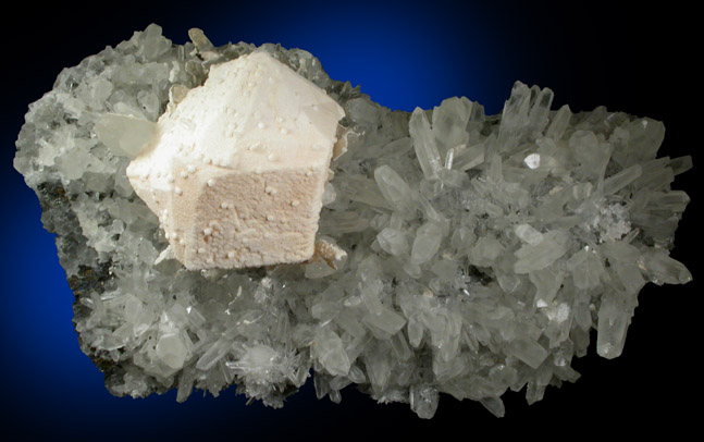 Dolomite over twinned Calcite crystals on Quartz from Raura District, Cajatambo Province, Peru