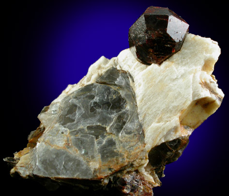 Almandine Garnet in Albite with Muscovite from Pegmatite exposure along power lines, west of Cathance Road, Topsham District, Sagadahoc County, Maine