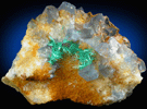 Brochantite and Fluorite on Quartz from Hansonburg District, 8.5 km south of Bingham, Socorro County, New Mexico