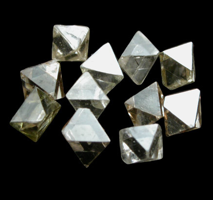 Diamond (11 octahedral crystals totaling 0.88 carats) from Mirny, Republic of Sakha, Siberia, Russia
